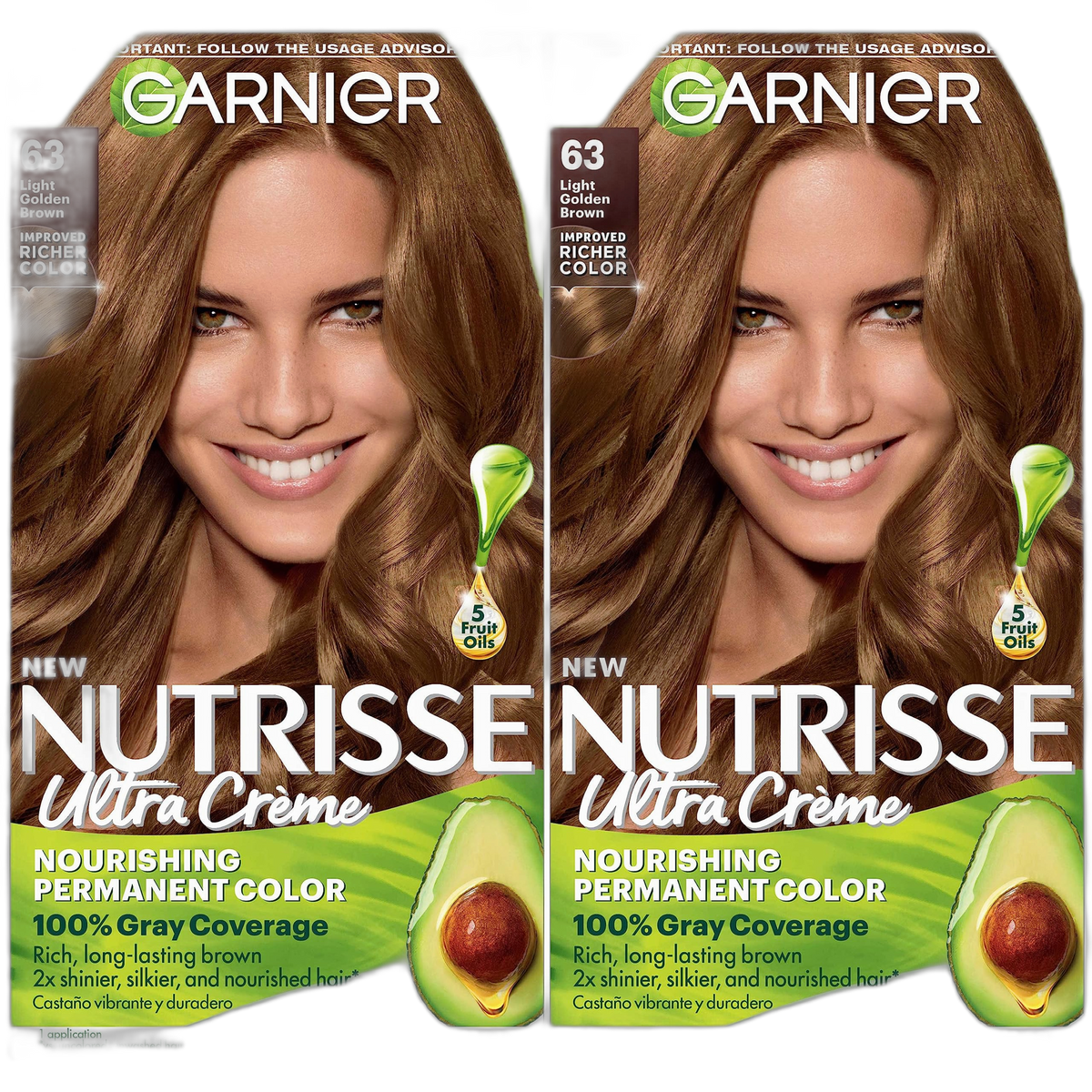 Garnier Hair Color Nutrisse Nourishing Creme, 63 Light Golden Brown (Brown Sugar) Permanent Hair Dye, 2 Count (Packaging May Vary)