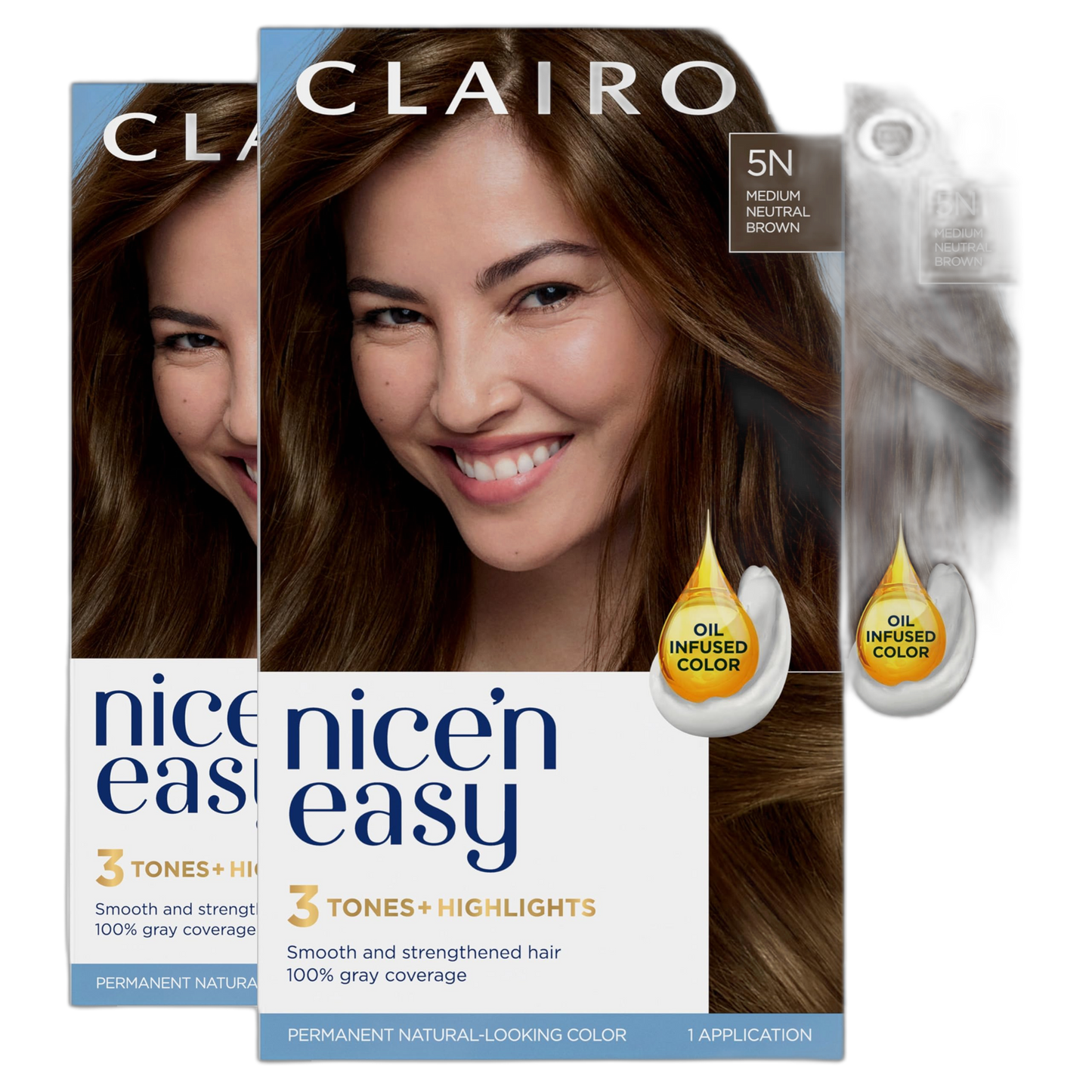 Clairol Nice'n Easy Permanent Hair Dye, 5N Medium Neutral Brown Hair Color, Pack of 3