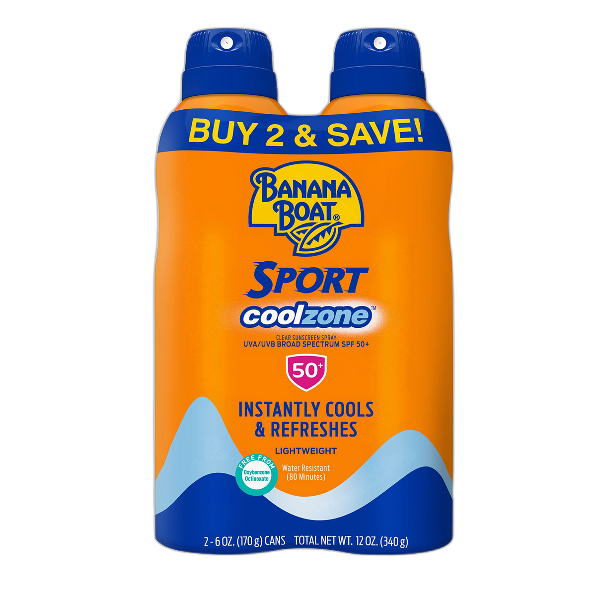 Banana Boat Sport Cool Zone SPF 50 Sunscreen Spray Twin Pack | Spray Sunscreen SPF 50, Sunblock, Oxybenzone-Free, 6oz each