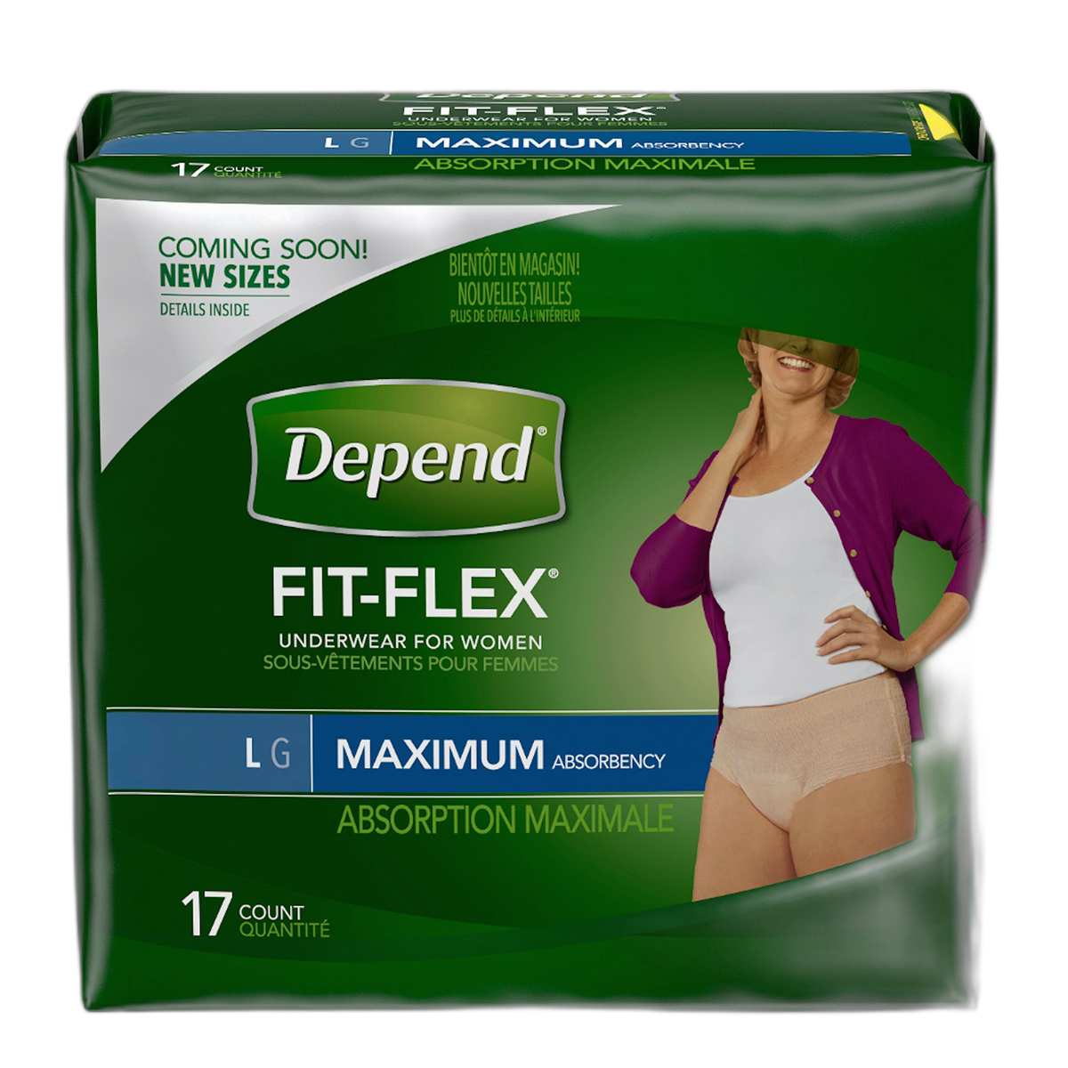 17 Count (1 Package) Large Women's Depends Maximum Fit Flex Underwear