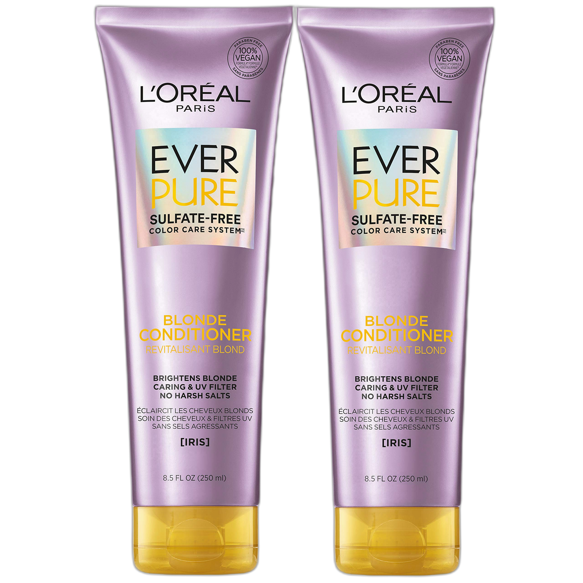 L'Oreal Paris EverPure Blonde Sulfate Free Conditioner for Color-Treated Hair, Neutralizes Brass + Balances, For Blonde Hair, 2 Count (8.5 Fl; Oz each) (Packaging May Vary)
