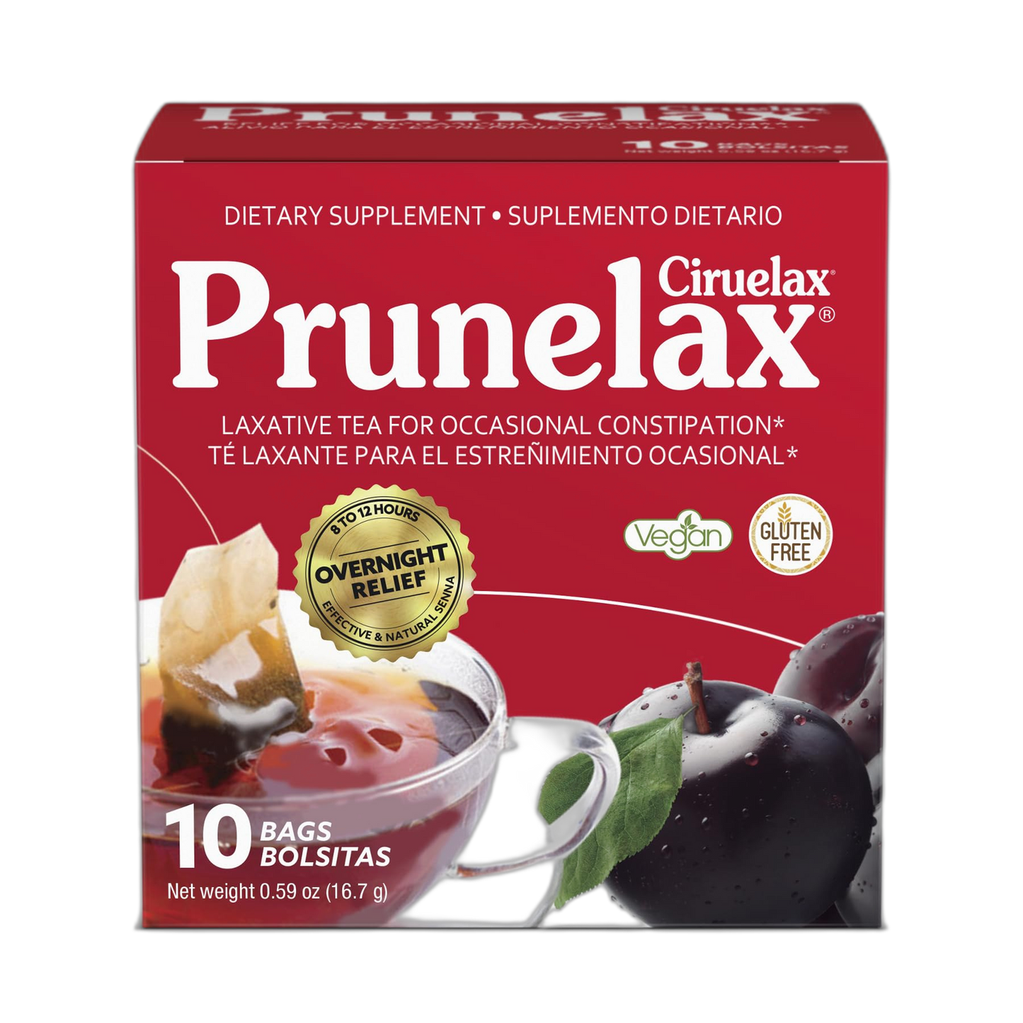 Prunelax Ciruelax Regular Strength Laxative Tea Bags - Made with Natural Senna Extracts, for Occasional Constipation, Senna Extract - 10 Bags