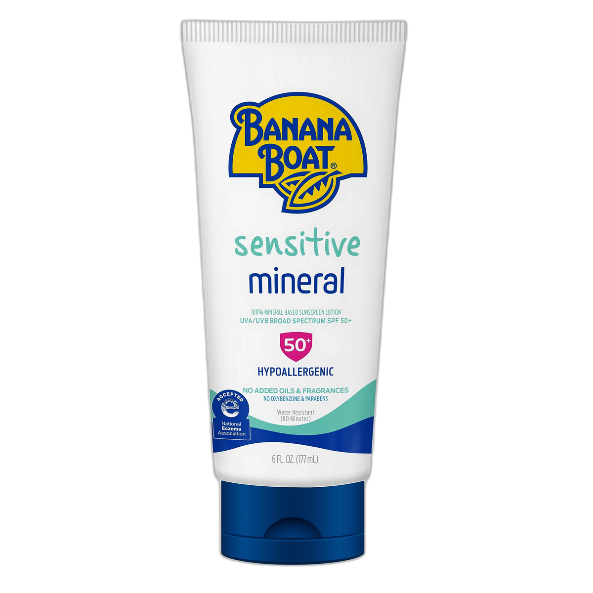 Banana Boat Sensitive 100% Mineral Sunscreen Lotion SPF 50, 6oz | Body Sunscreen, Sensitive Skin Sunblock, Oxybenzone Free Sunscreen, Banana Boat Mineral Sunscreen SPF 50, 6oz