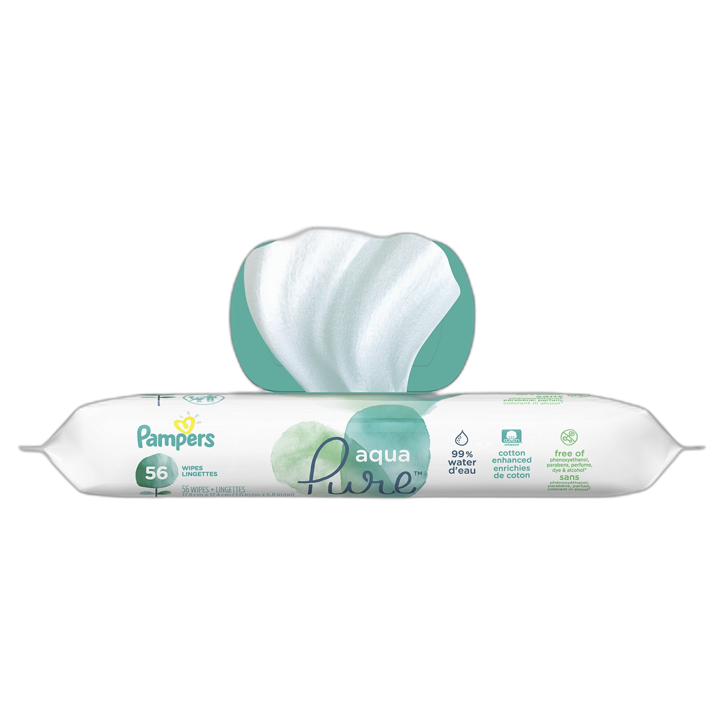 Baby Wipes, Pampers Aqua Pure Sensitive Water Baby Diaper Wipes, Hypoallergenic and Unscented, 56 Total Wipes
