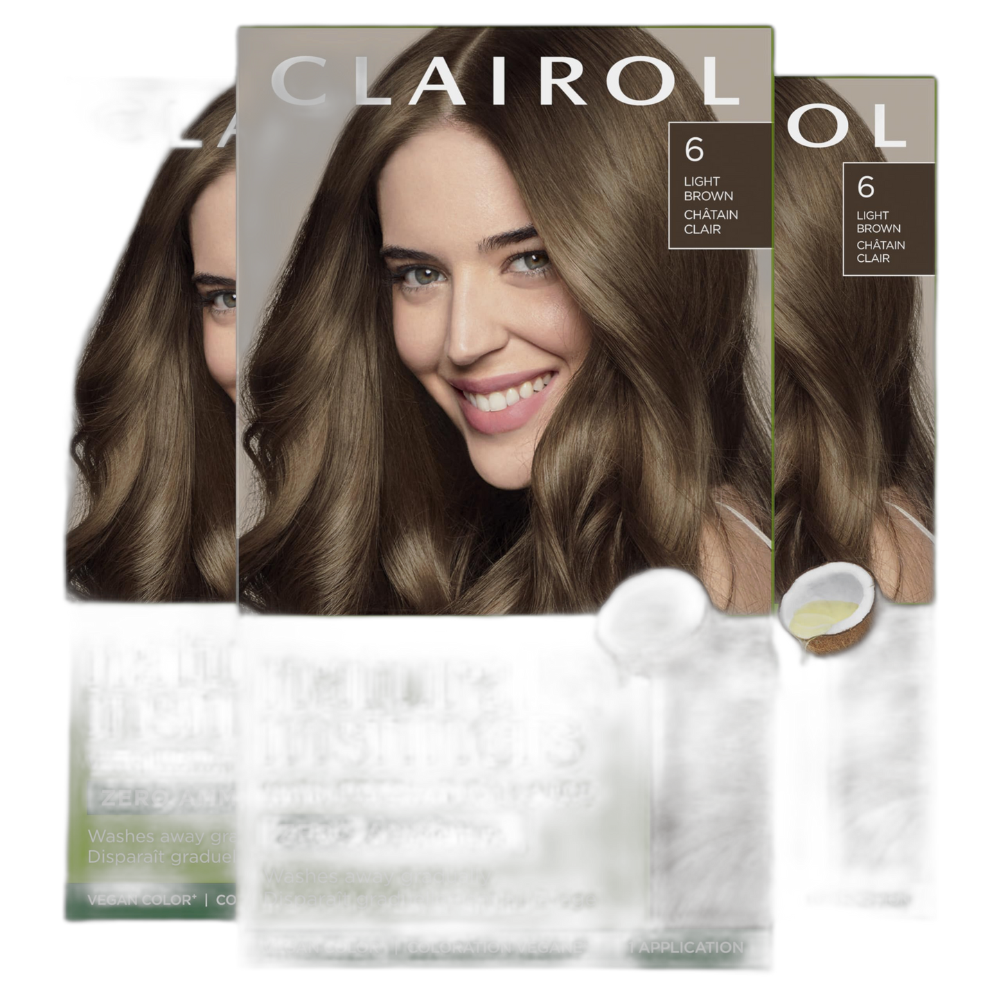 Clairol Natural Instincts Demi-Permanent Hair Dye, 6 Light Brown Hair Color, Pack of 3