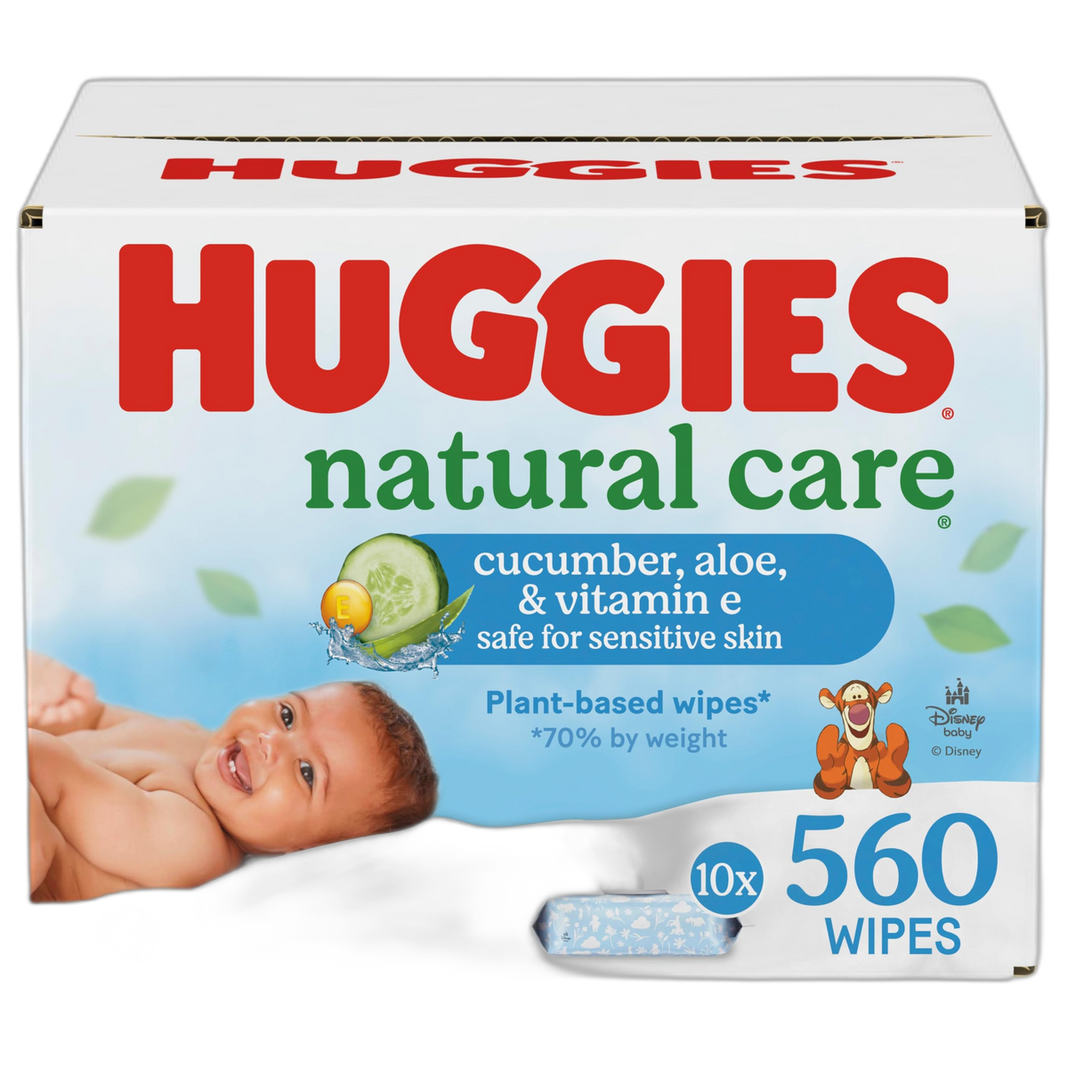 Huggies Natural Care Cucumber, Aloe and Vitamin E Baby Wipes, Hypoallergenic, Scented, 10 Flip-Top Packs (560 Wipes Total), Packaging May Vary