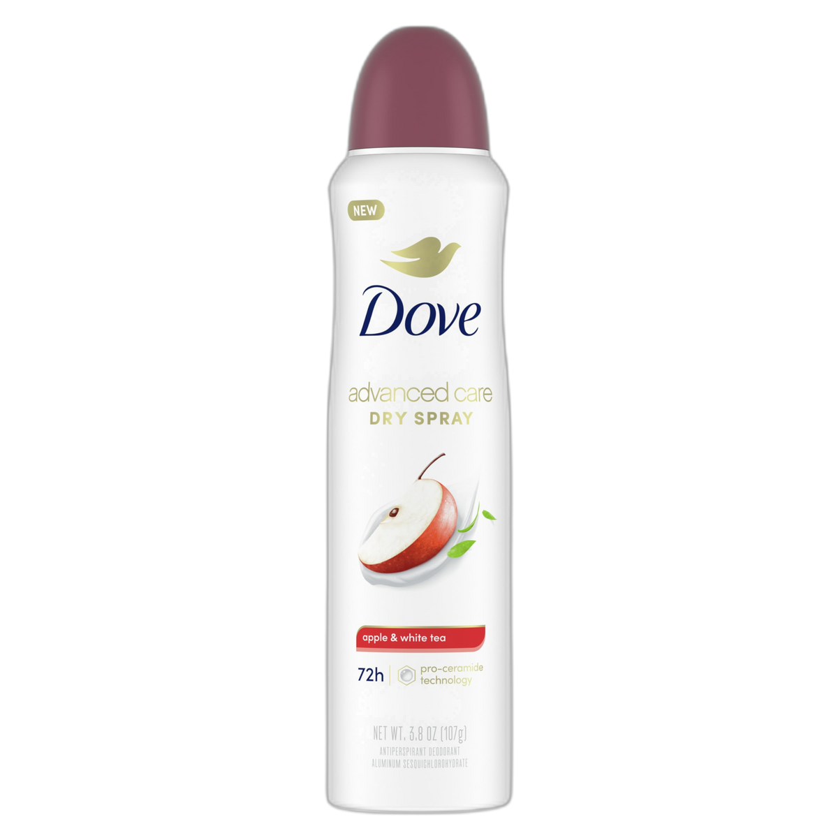 Dove Advanced Care Antiperspirant Deodorant Spray Apple & White Tea to help skin barrier repair by boosting skin's ceramide levels 72-hour odor and sweat protection 3.8 oz