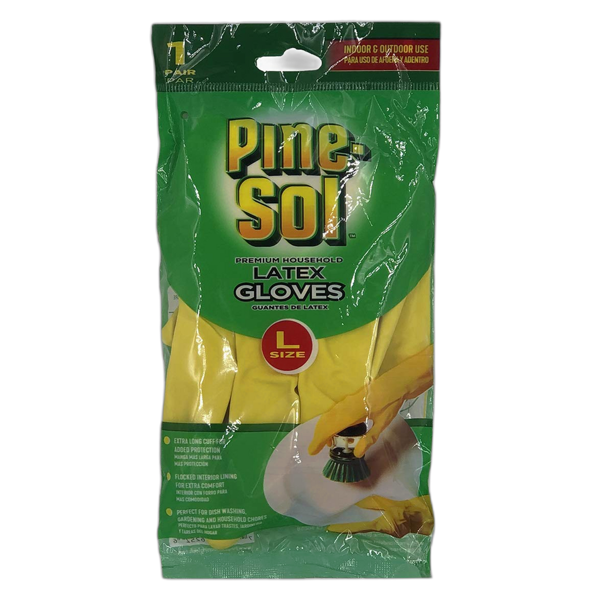 Pine-Sol Premium Latex Gloves | Protection from Bacteria, Germs, Chemicals, Odors | Indoor/Outdoor Use for Safe Cleaning, Washing, Gardening | 1 Pair, Large, Yellow