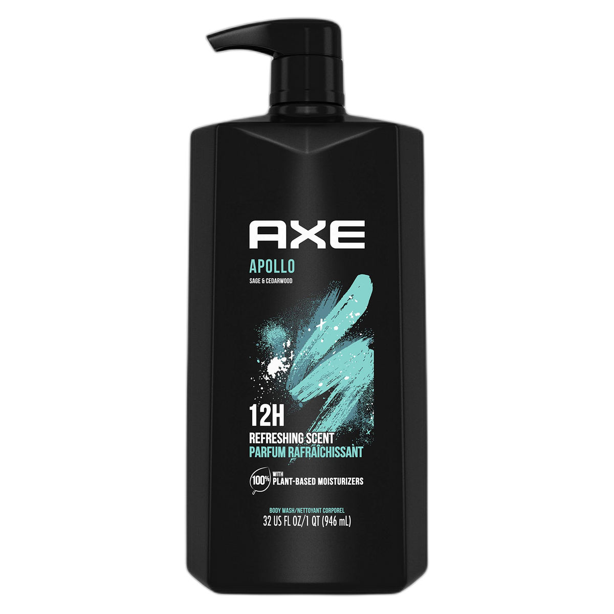 AXE Body Wash All-Day Fresh Shower Gel Apollo Sage & Cedarwood Men's Body Wash with Odor-Busting Prebiotics 32 oz Pump