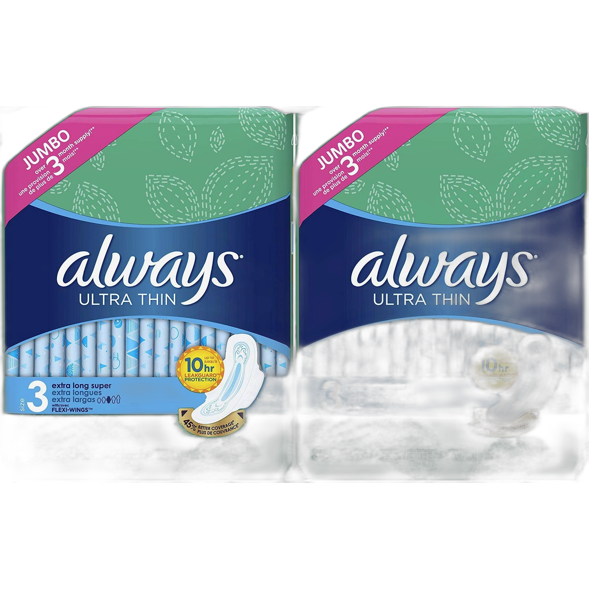 Always Ultra Thin Feminine Pads for Women, Size 3, Extra Long, Super Absorbency, with Wings, Unscented, 38 Count (Pack of 2) 76 Pads Total