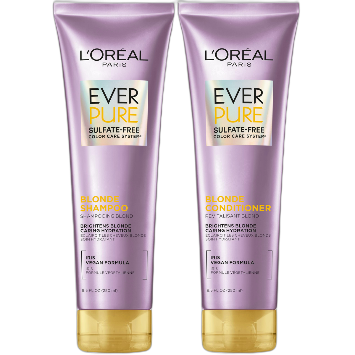 L'Oreal Paris Blonde Sulfate Free Shampoo and Conditioner for Color-Treated Hair, Neutralizes Brass + Balances, EverPure, 8.5 Fl Oz, Set of 2