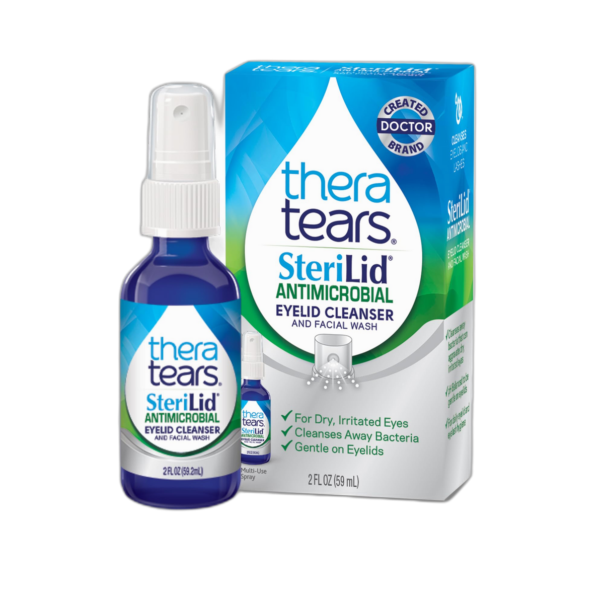 TheraTears SteriLid Antimicrobial Eyelid Cleanser and Face Wash, for irritated eyes, 2 Fl Oz