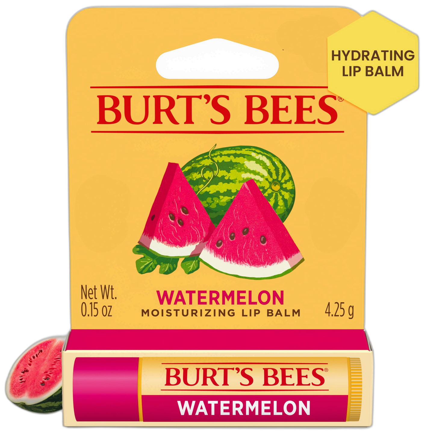 Burt's Bees Watermelon Lip Balm, Lip Moisturizer With Responsibly Sourced Beeswax, Tint-Free, Natural Conditioning Lip Treatment, 1 Tube, 0.15 oz.