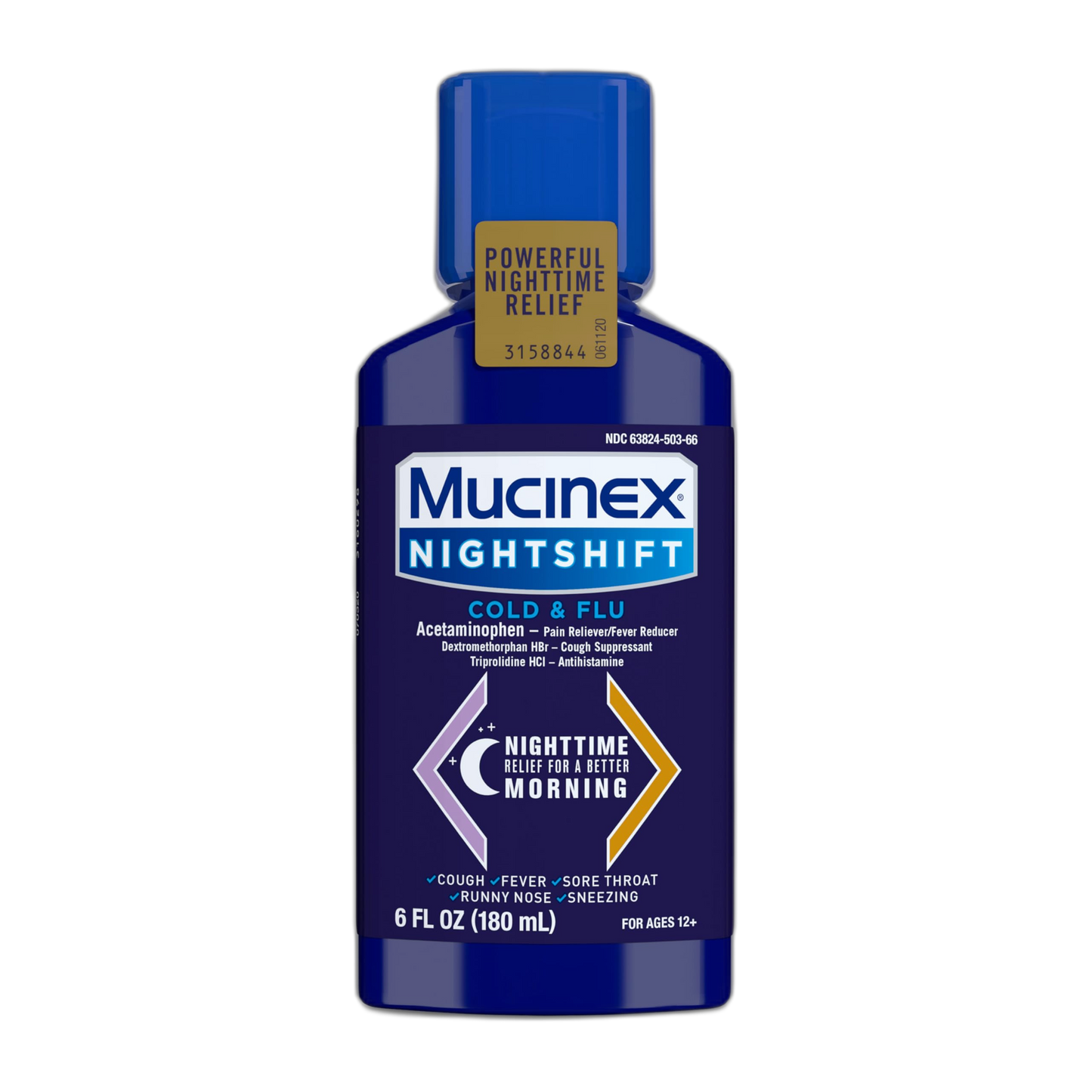 Mucinex Nightshift Cold & Flu Liquid That Relieves Fever/Sneezing/Sore Throat/Runny Nose and Cough, 6 Fl Oz (Pack of 1)