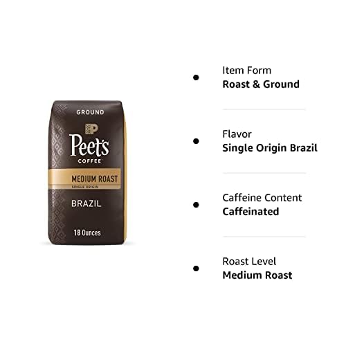 Peet's Coffee, Medium Roast Ground Coffee - Single Origin Brazil 18 Ounce Bag