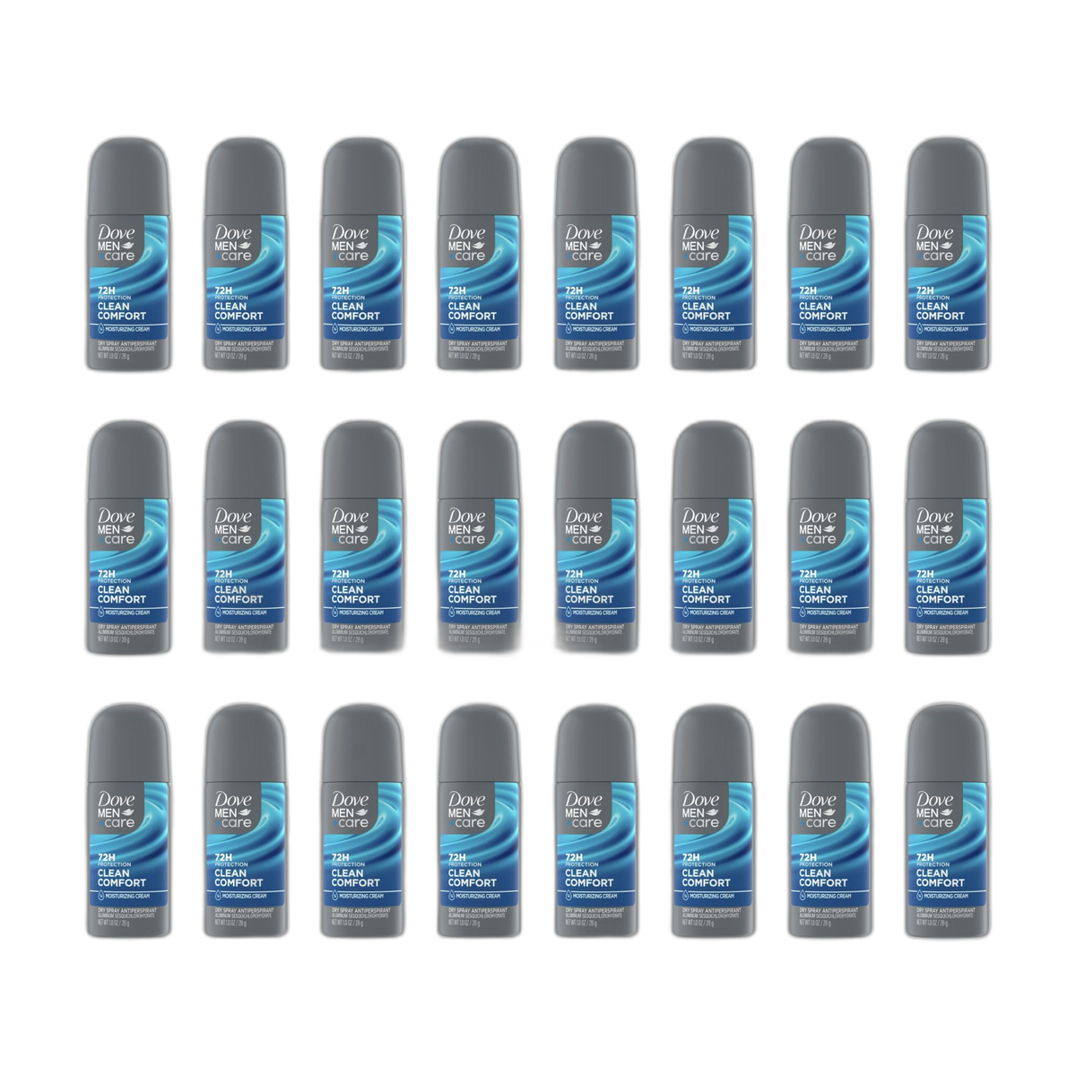 Dove Men+Care Antiperspirant Deodorant Dry Spray Clean Comfort 24 count For Men 72-hour Sweat and Odor Protection with Triple Defense Technology 1 oz