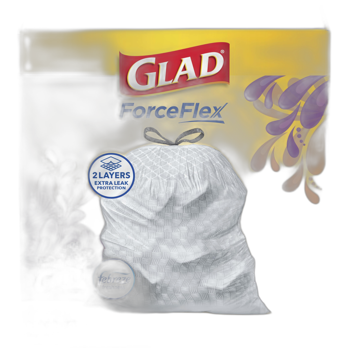 Glad ForceFlex Drawstring Trash Bags, 13 Gallon, Gain Lavender, 110 Count (Package May Vary)
