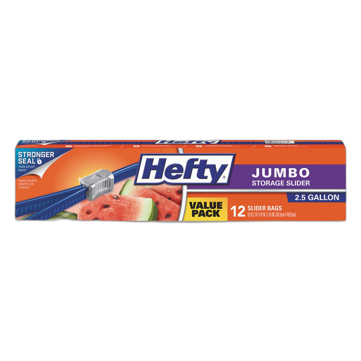 Hefty SLIDER BAGS, 2.5 GAL, 0.9 MIL, 14.38" X 9", CLEAR, 108/CARTON