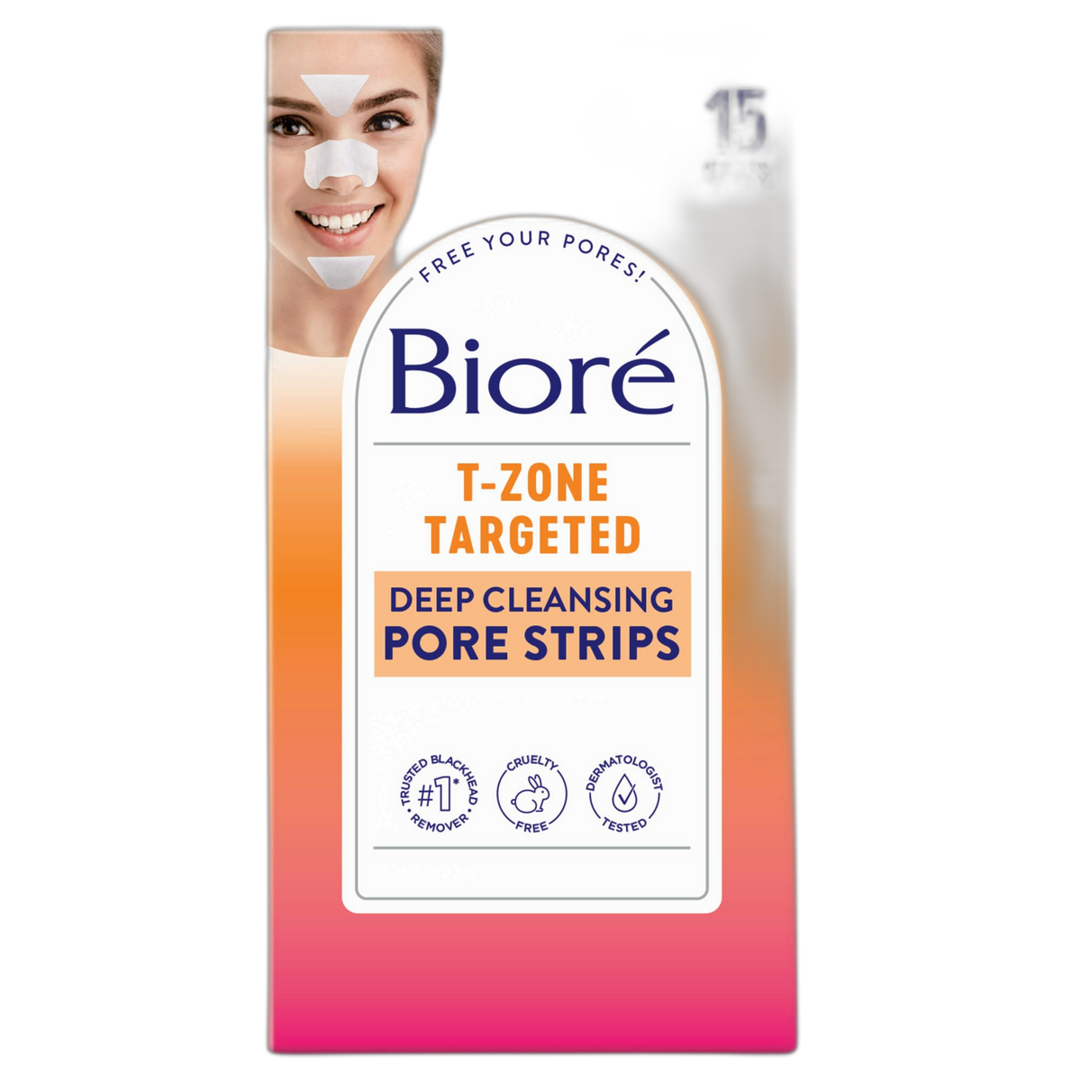 Bioré T-Zone Blackhead Remover Strips, Deep Cleansing Pore Strips, (5 Nose + 5 Face + 5 Chin Strips), Instant Pore Unclogging for the T-Zone Area, 15 Count