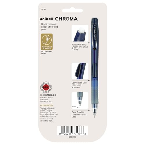 uniball Chroma Mechanical Pencil Woth Leasd and Eraser Refills, 0.7 Mm, Hb (#2), Black Lead, Assorted Barrel Colors, 4/Set