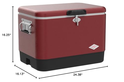 Coleman Vintage 54qt Steel Belted Cooler, Keeps Ice Up to 4 Days, 85-Can Capacity Hard Cooler with Drain & Have-A-Seat Lid