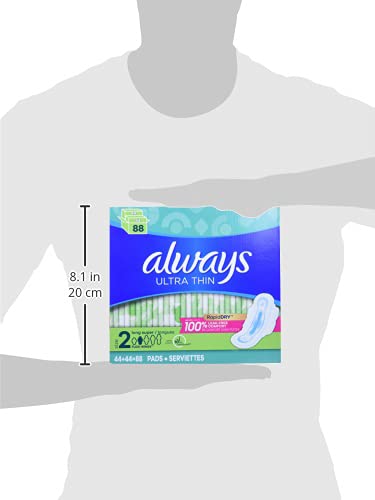 Always Ultra Thin Long Super Pads with Wings, Unscented, 88 Count