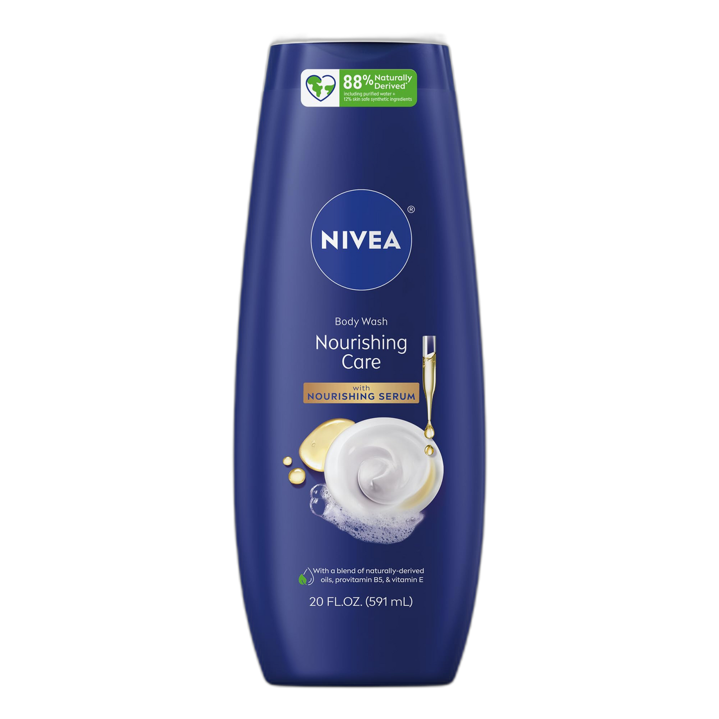 NIVEA Nourishing Care Body Wash with Nourishing Serum, Moisturizing Body Wash for Women, Enriched with Provitamin B5 and Vitamin E, 20 Fl Oz Bottle