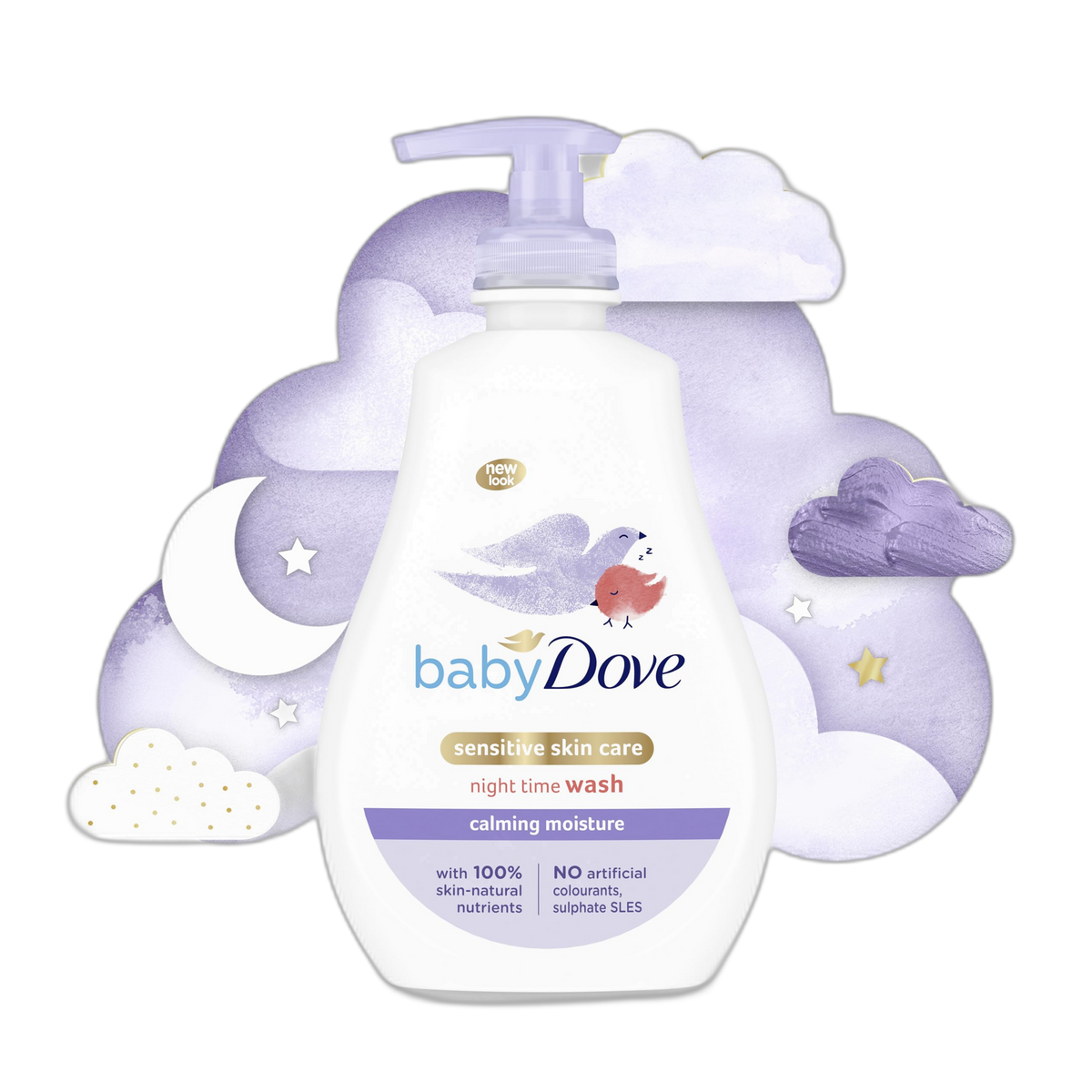 Baby Dove Calming Moisture Sensitive Skin Night Time Wash, 3 Pack Hypoallergenic and Tear-Free Bath Wash, Scented, Suitable for Newborns, 400 ml (3x 13.52 oz)