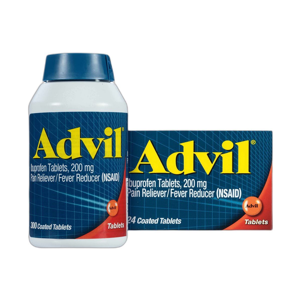 Advil Pain Reliever and Fever Reducer, Pain Relief Medicine with Ibuprofen 200mg for Headache, Backache, Menstrual Pain and Joint Pain Relief - 300+24 Coated Tablets