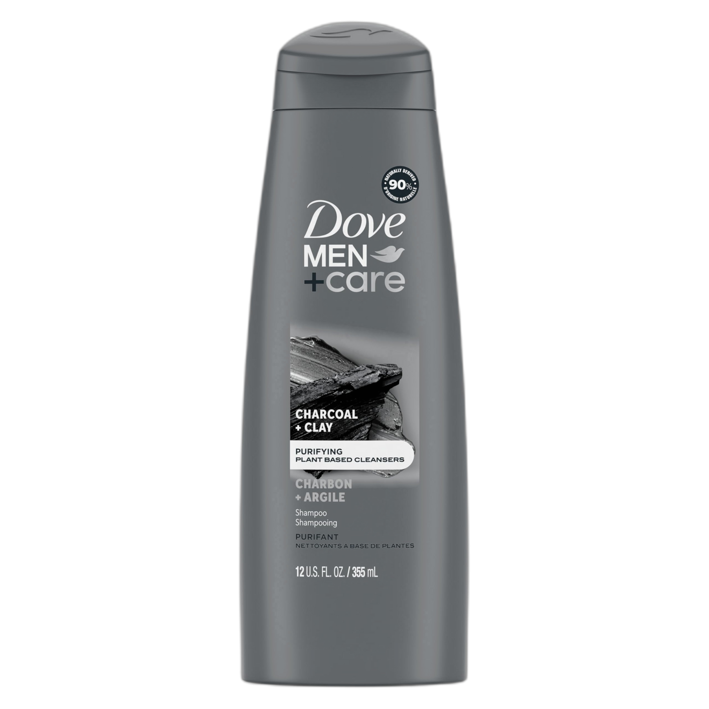 DOVE MEN + CARE Shampoo Charcoal + Clay for Healthy-Looking Hair Naturally Derived Plant Based Cleansers 12 oz