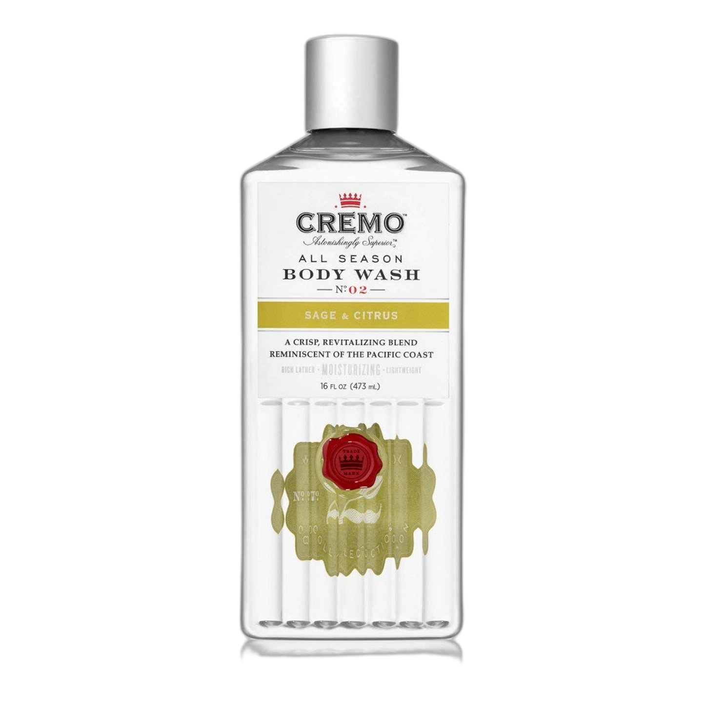 Cremo Rich-Lathering Sage & Citrus Body Wash, A Revitalizing Combination of Bright Mandarin, Dry Herbs and White Cedar, 16 Fl Oz