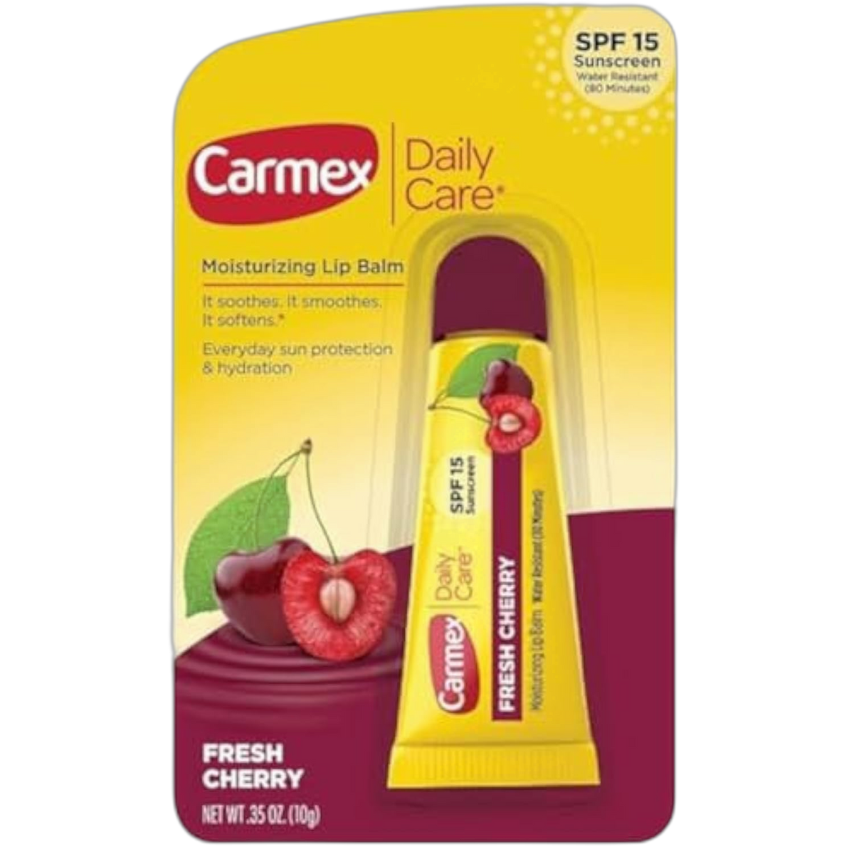 Carmex Daily Care Moisturizing Lip Balm, Fresh Cherry, SPF 15, 0.35 oz