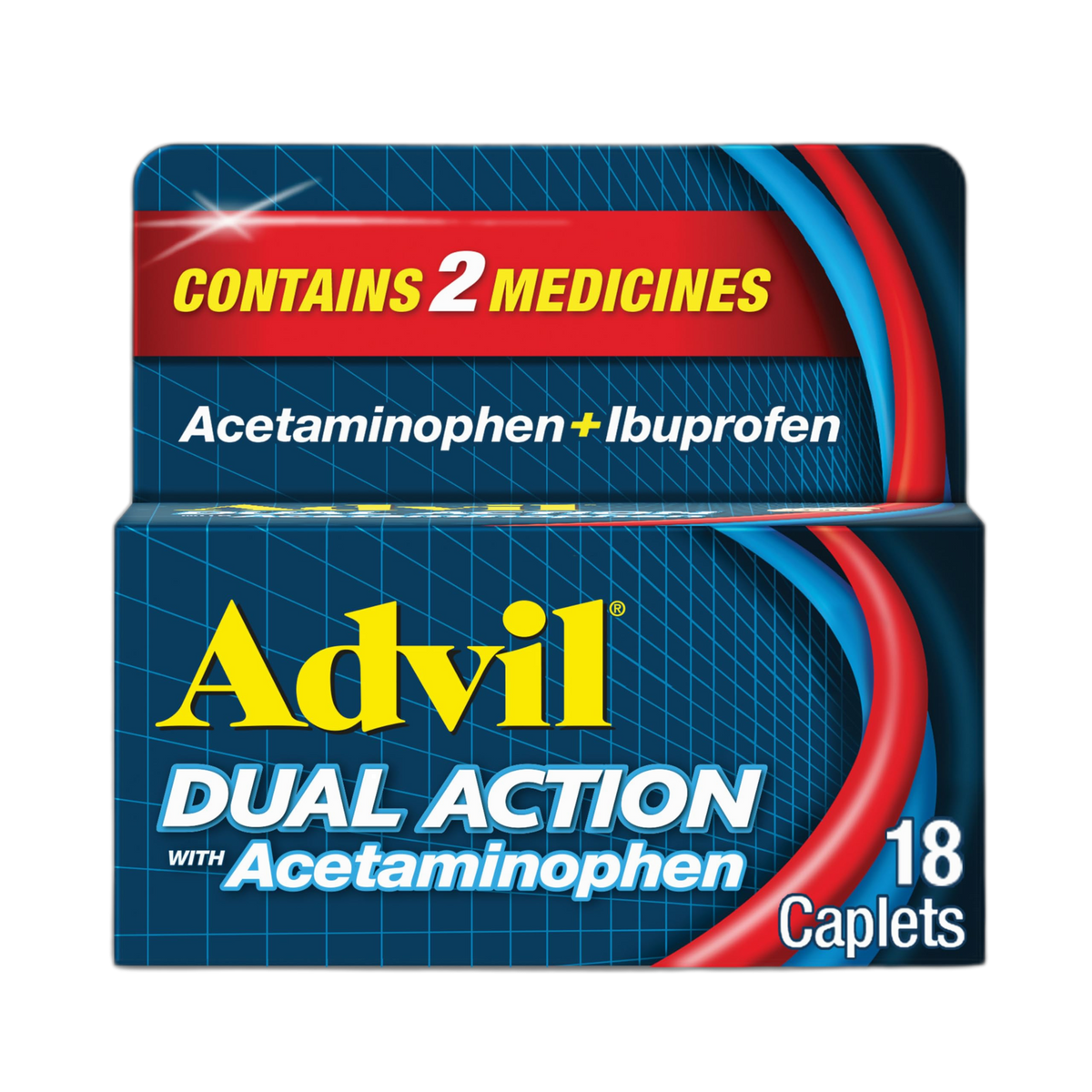 Advil Dual Action Coated Caplets with Acetaminophen, 125mg Ibuprofen and 250mg Acetaminophen Per Caplet for 8 Hour Pain Relief - 18 Count