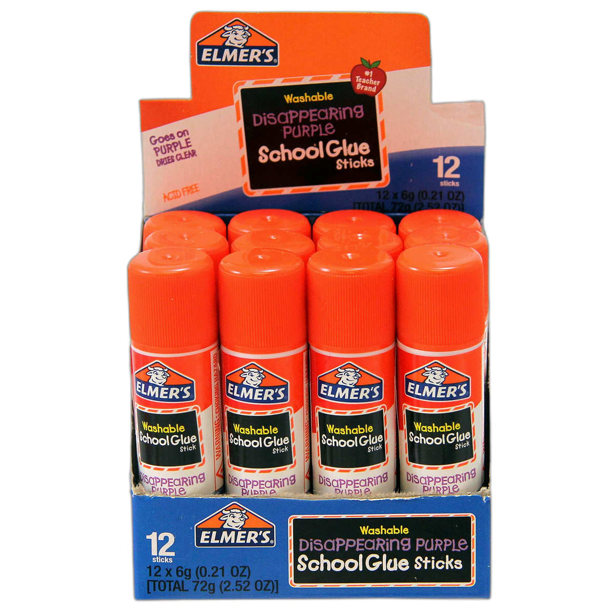 Elmer's Disappearing Purple School Glue Sticks, Washable, 6 Grams, 12 Count