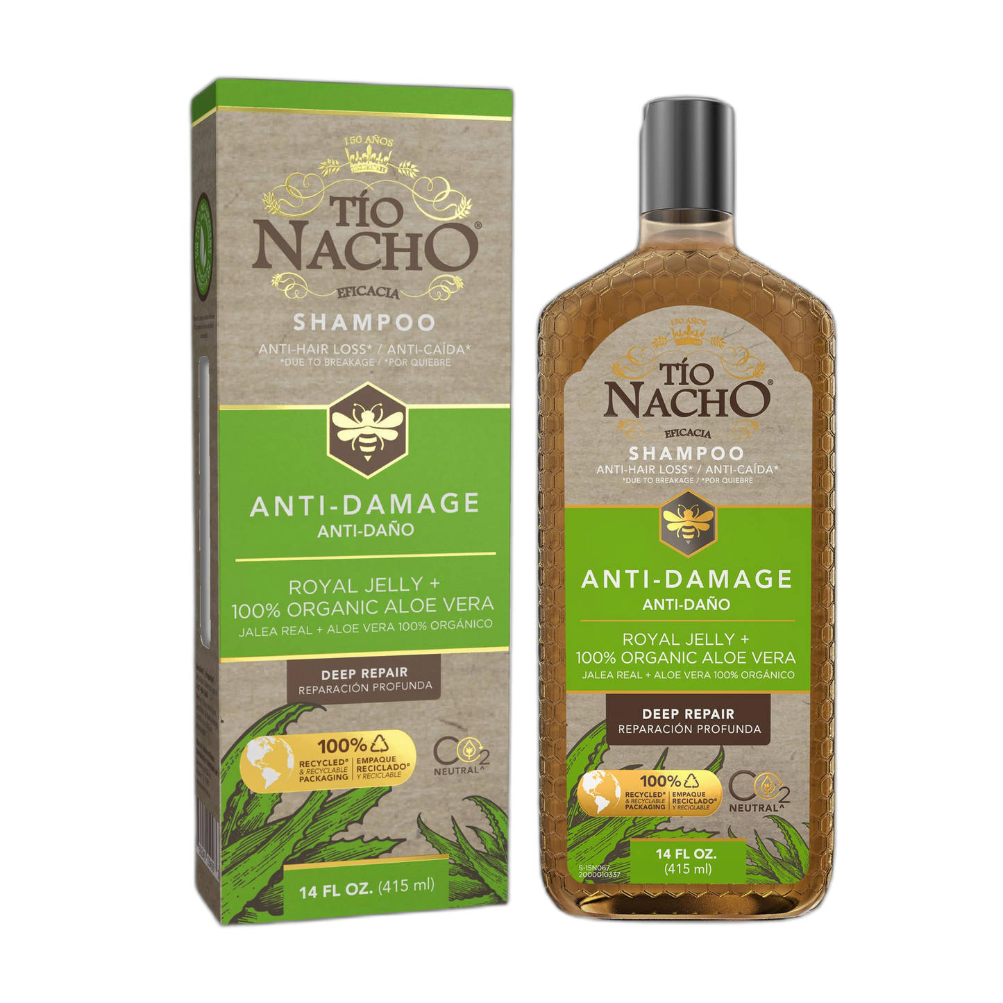 Tio Nacho Aloe Vera Deep Repair Shampoo: Organic Aloe Vera and Royal Jelly for Hair Repair and Protection, Enriched with Vegetable Keratin for Strength and Shine, Paraben, Salt, Silicone-Free - 14 Oz