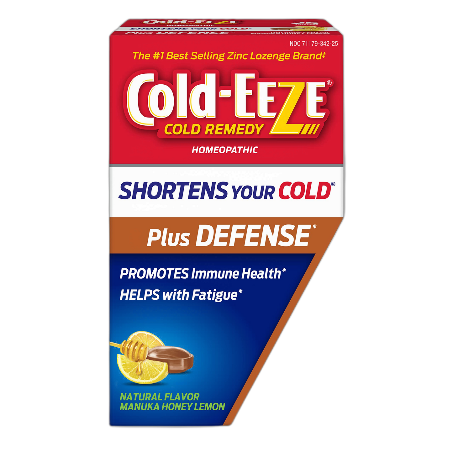 Cold-Eeze Plus Defense Natural Manuka Honey Lemon Zinc Lozenges, Homeopathic Cold Remedy, Shortens Common Cold Symptoms, Promotes Immune Health, Sambucus Nigra, Echinacea and Rose HIPS, 25 Ct.