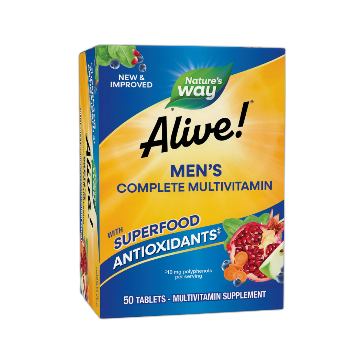 Nature's Way Alive! Men's Complete Multivitamin, Supports Energy Metabolism & Muscle Function*, B-Vitamins, Superfood Antioxidants**, Gluten-Free, 50 Tablets (Packaging May Vary)