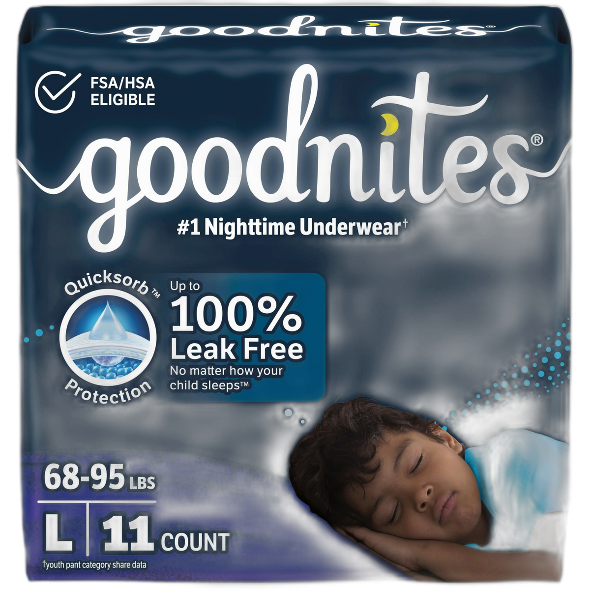 Goodnites Boys' Nighttime Bedwetting Underwear, Size Large (68-95 lbs), 11 Ct, Packaging May Vary
