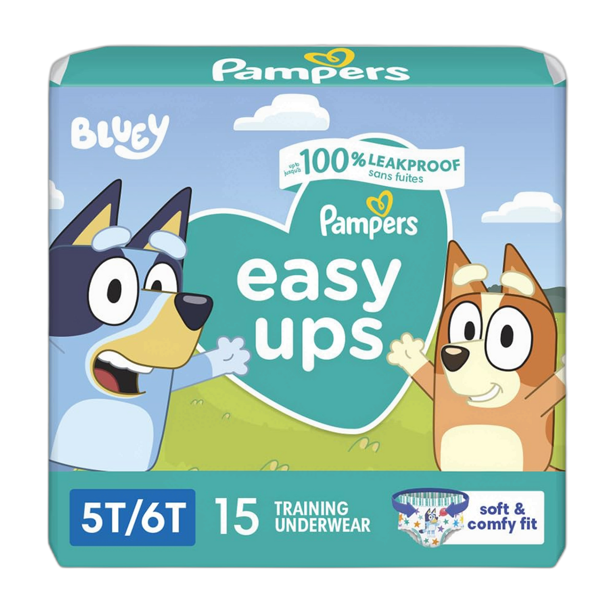 Pampers Training Pants - Easy Ups Boys & Girls Bluey - Size 5T-6T, 15 Count, Children's Potty Underwear (Packaging May Vary)