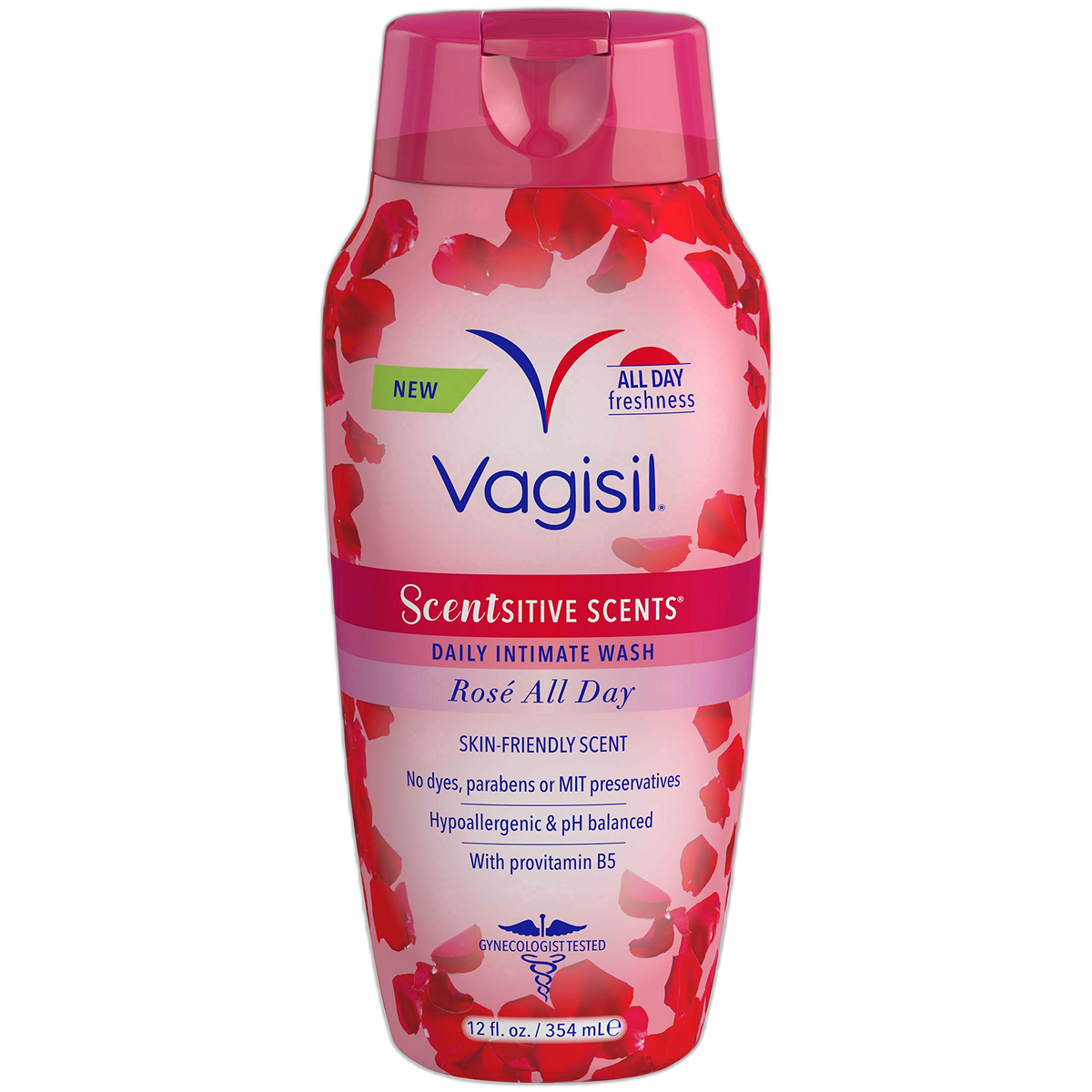 Vagisil Feminine Wash for Intimate Area Hygiene, Scentsitive Scents, pH Balanced and Gynecologist Tested, Rose All Day, 12 oz (Pack of 1)