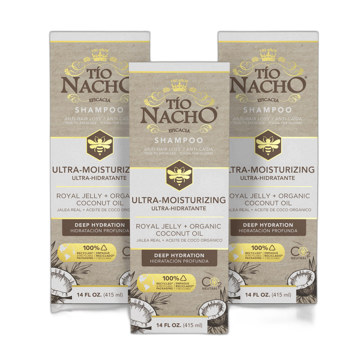 Tio Nacho Ultra Hydration Shampoo with Coconut Oil & Royal Jelly, Hydrating & Nourishing for Dry, Damaged Hair, Fights Frizz & Protects from Breakage, 14 Fluid Ounces (Pack of 3)