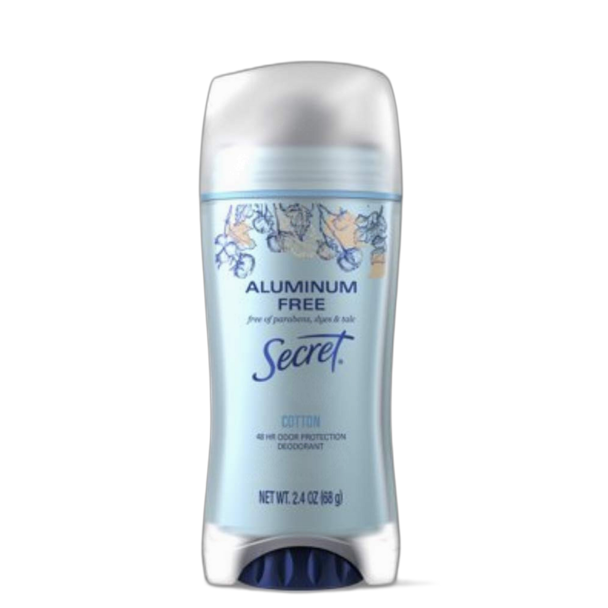 Secret Aluminum Free Deodorant Cotton, 2.4 oz (68g) Free of Parabens, Dyes and Talc, 48 Hour Odor Protection, Fights Odor, Feels Clean.