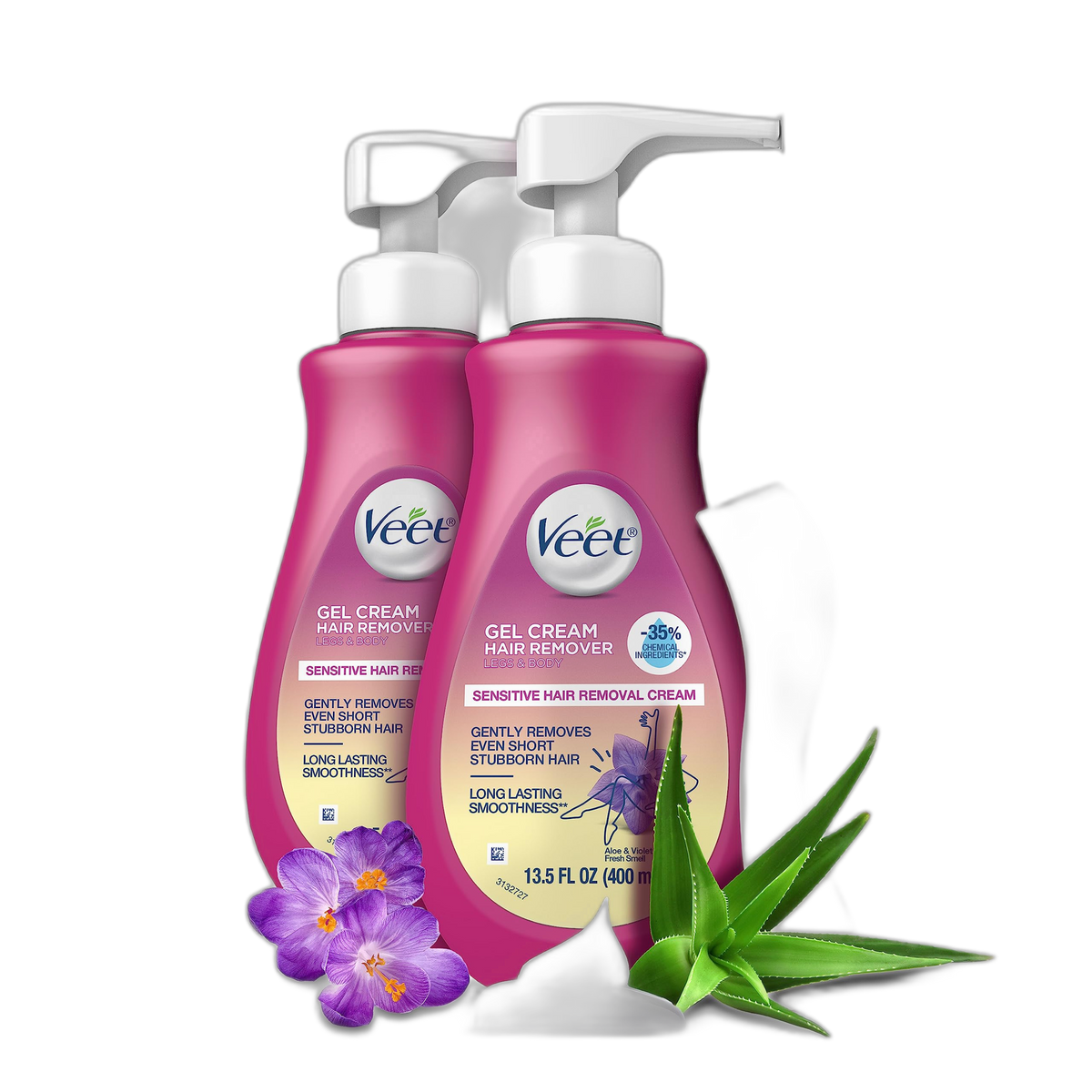 VEET 5 Min Sensitive Skin Hair Removal Cream For Women, Bikini Hair Removal Gel, Dermatologically Tested Depilatory Cream For Legs, Arms, Bikini Line, 13.5 FL OZ Pump Bottle with Tool, Pack of 2
