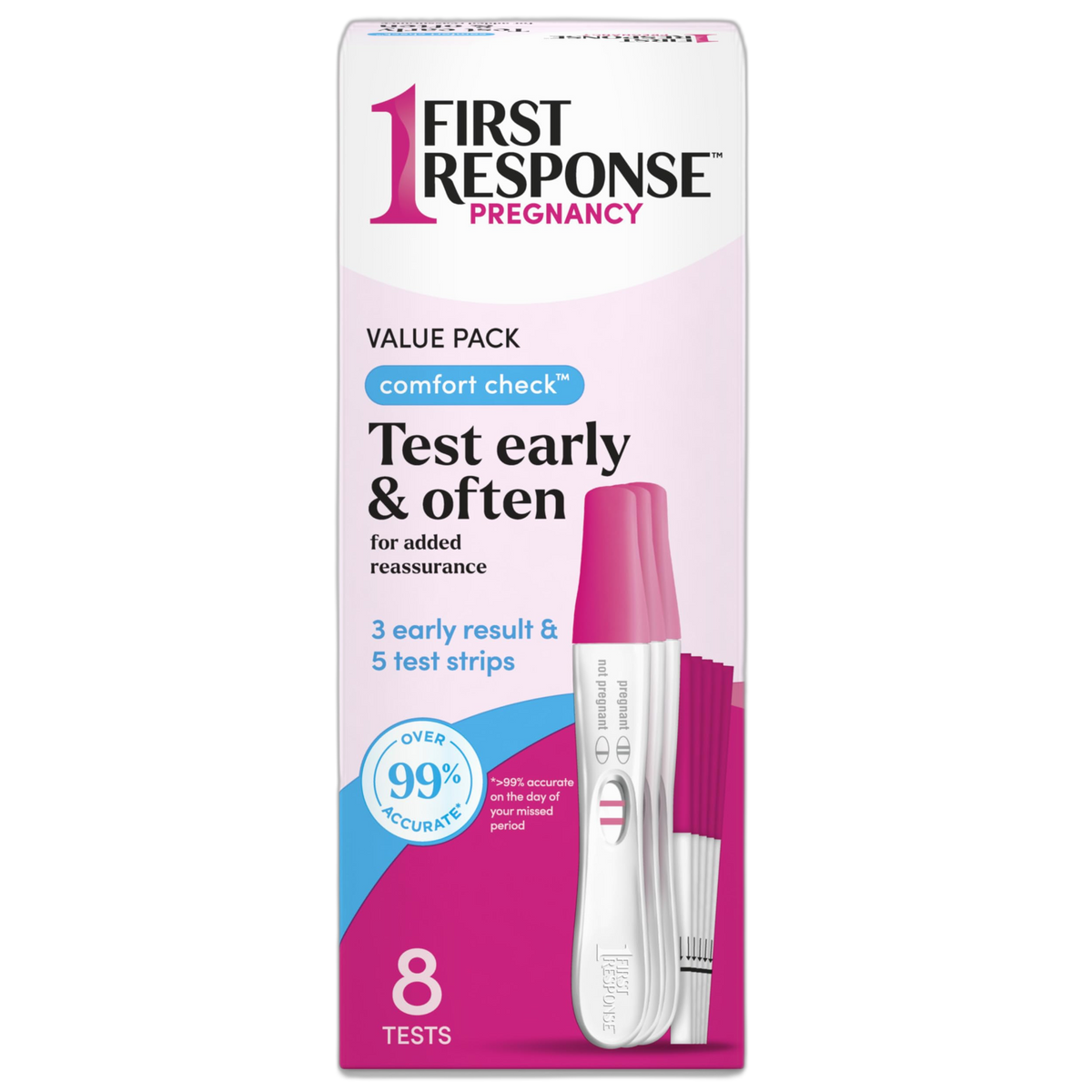 FIRST RESPONSE Comfort Check Pregnancy Test, 8 Count, Pink & White