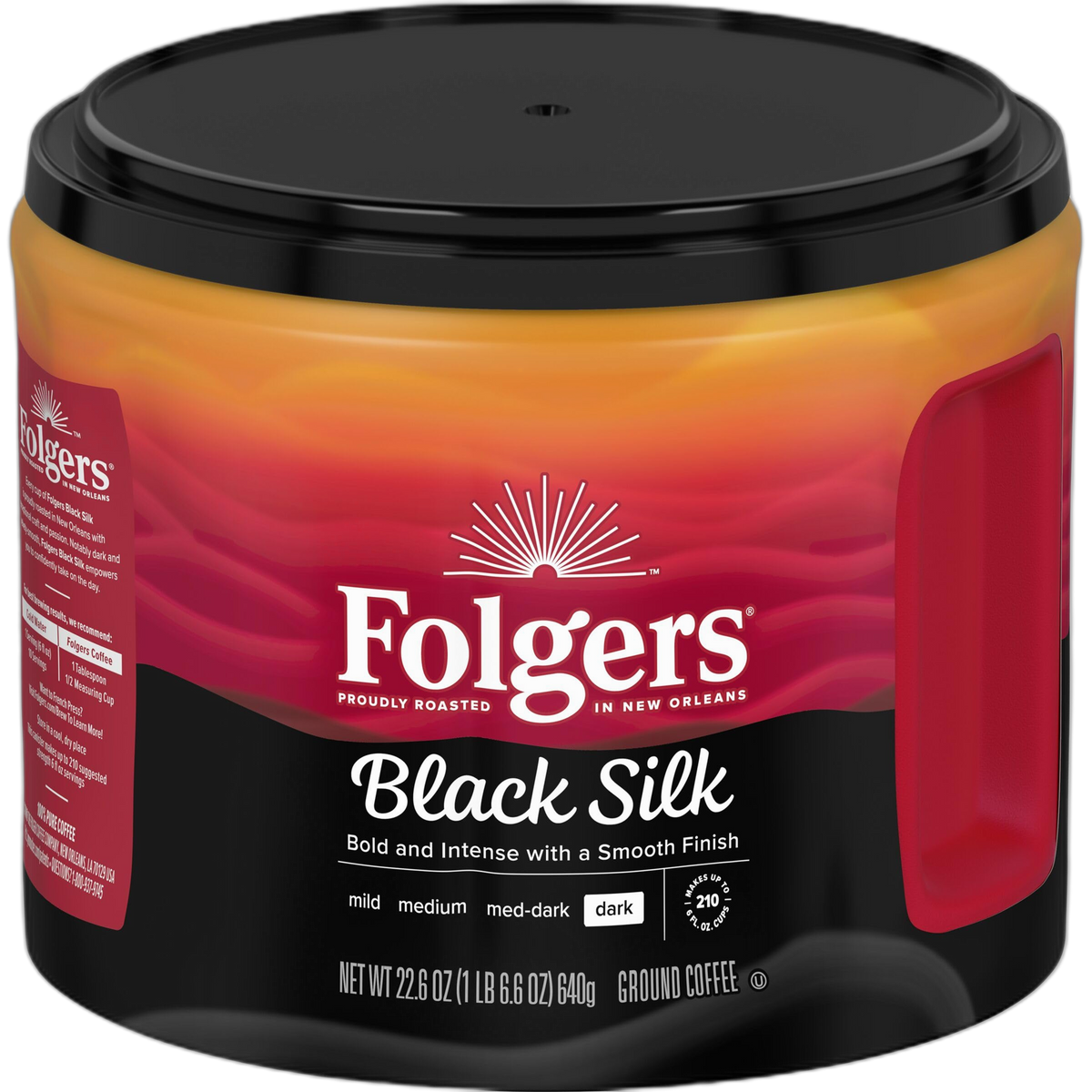 Folgers Black Silk Dark Roast Ground Coffee, 22.6 Ounce Canister