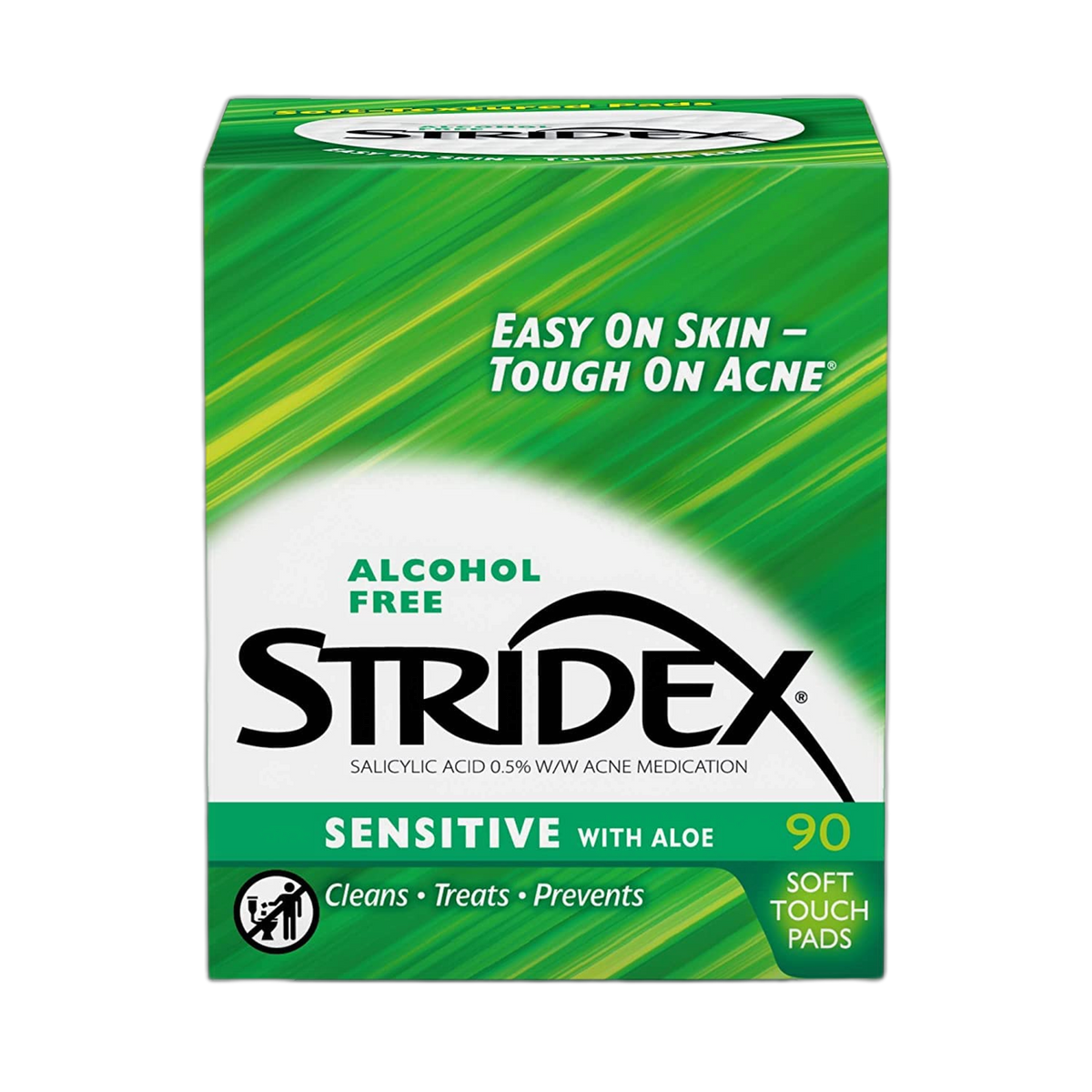 Stridex Sensitive Medicated Acne Pads, 90 Count, Pack of 3 - Alcohol-Free Face Pads, Facial Cleansing Wipes, Mild to Moderate Acne Treatment, Smooth Application