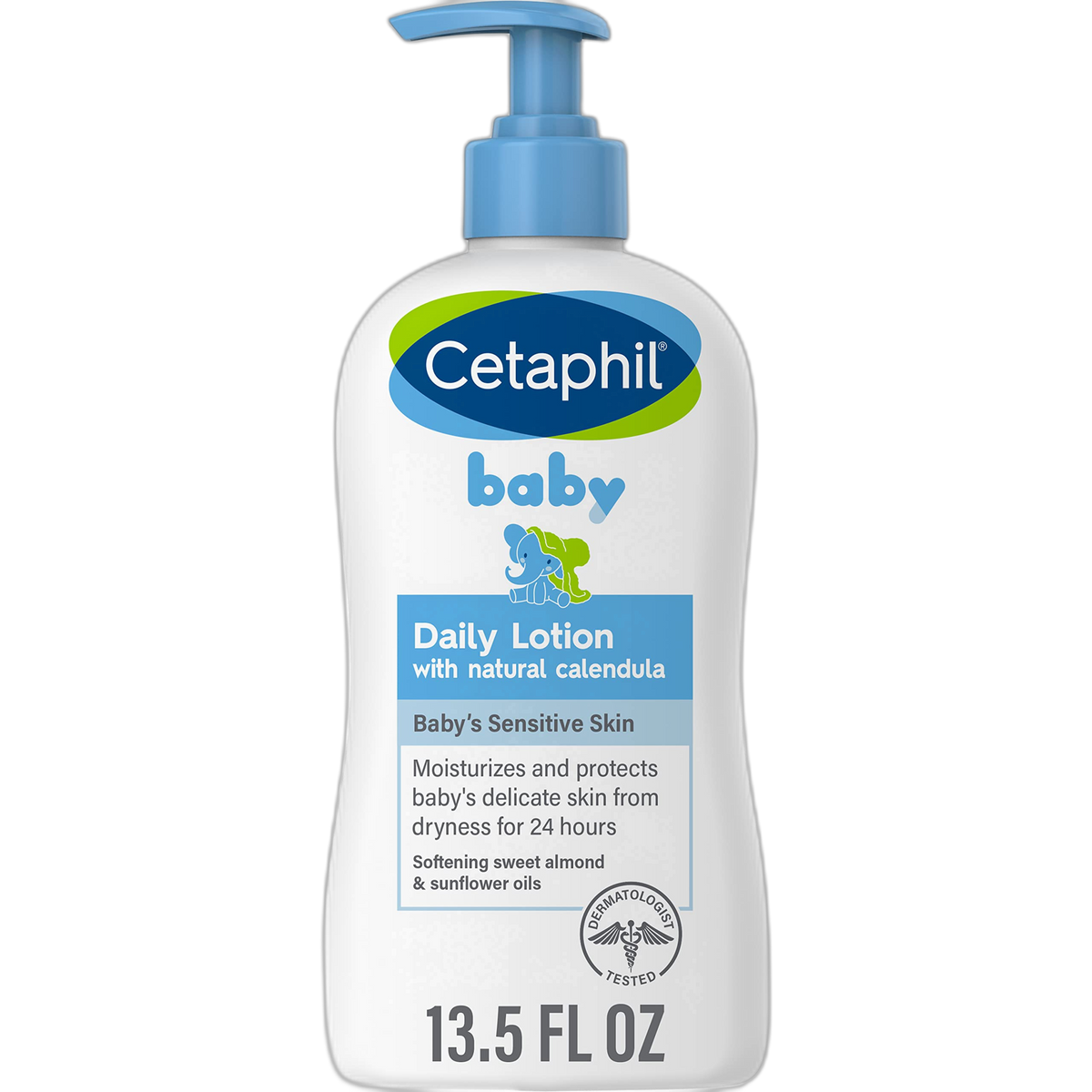 Cetaphil Baby Daily Lotion with Organic Calendula, 13.5 Fl oz, Vitamin E, Sweet Almond & Sunflower Oils, Mineral Oil Free, Paraben Free, Dermatologist Tested, Clinically Proven for Sensitive Skin