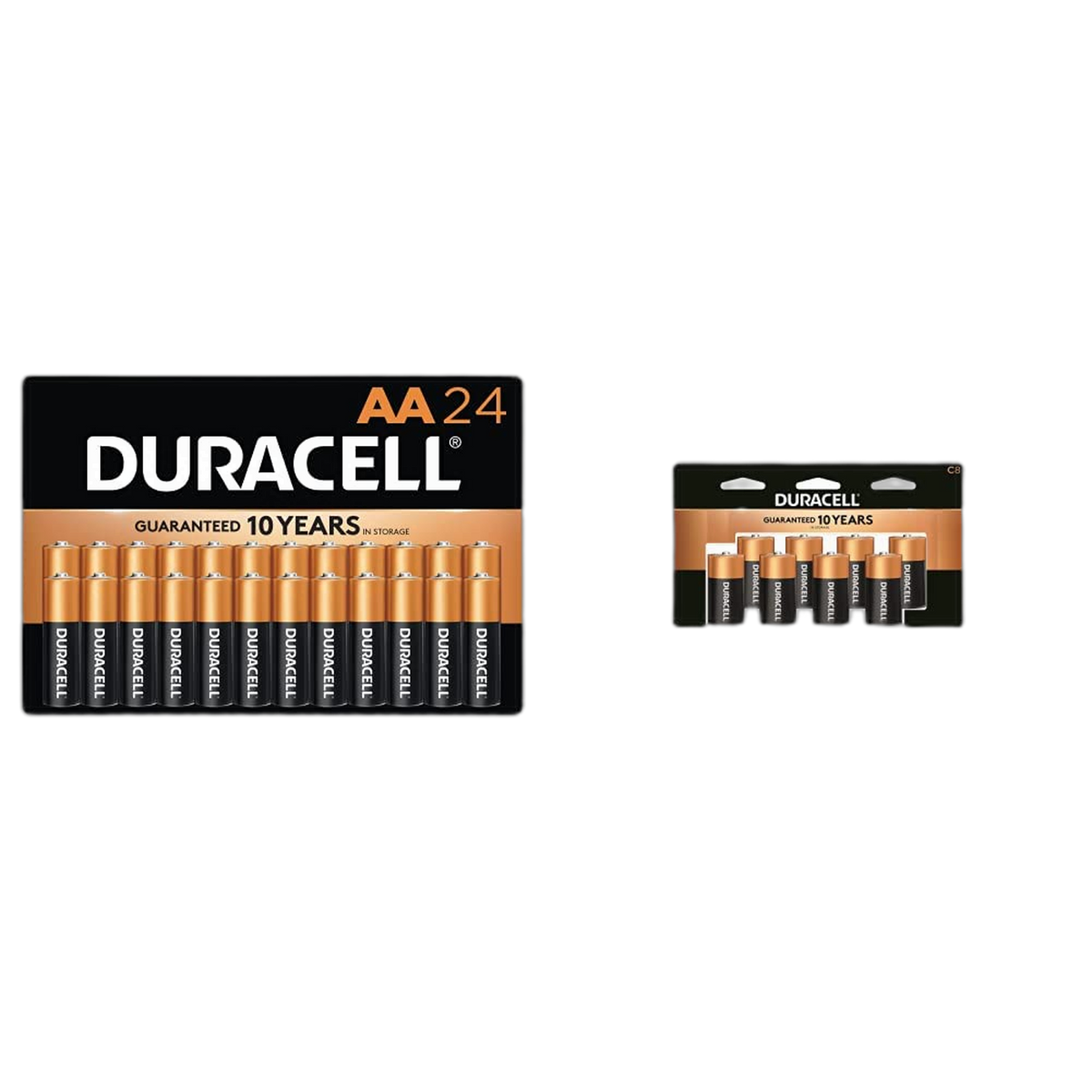 Duracell - CopperTop AA Alkaline Batteries, 24 Count & CopperTop C Alkaline Batteries with Recloseable Package - Long Lasting, All-Purpose C Battery for Household and Business - 8 Count