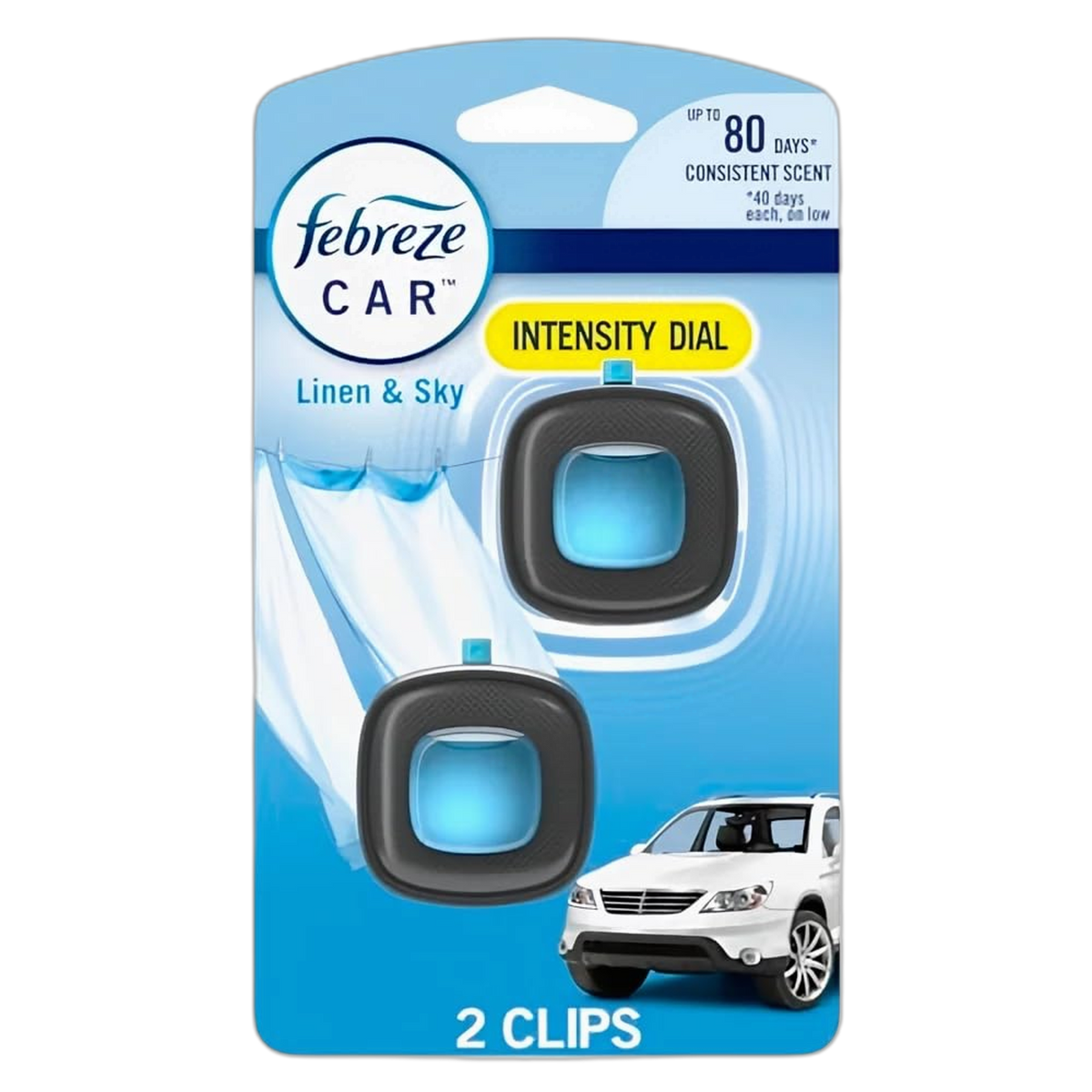 Febreze Car Air Freshener Vent Clip Linen & Sky Scent, .06 oz. Car Vent Clip, 2 Count