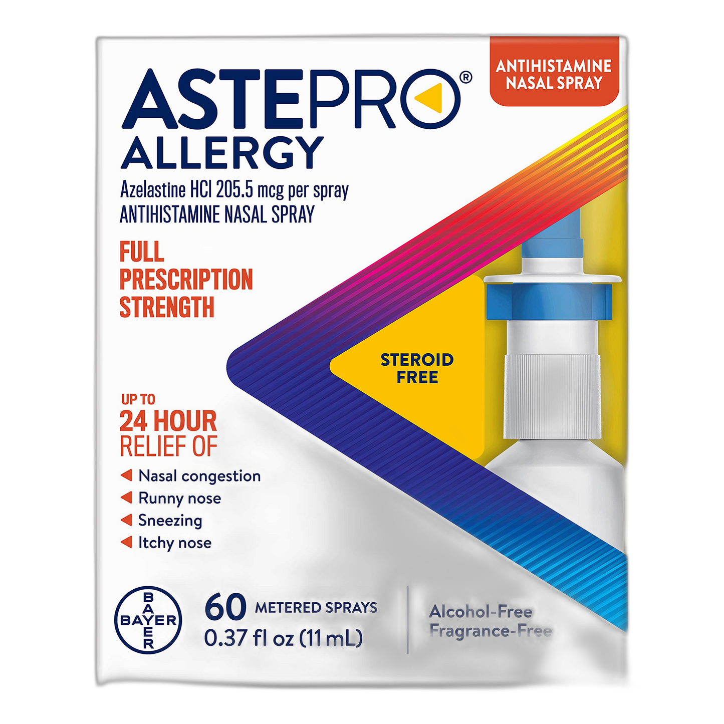 Astepro Allergy Nasal Spray, 24-Hour Allergy Relief, Steroid-Free Antihistamine, 60 Metered Sprays